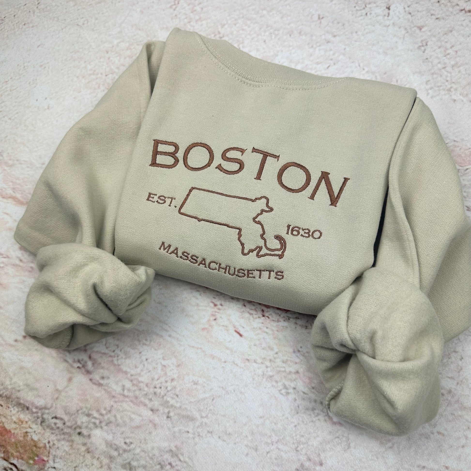Boston Embroidered Sweatshirt- Massachusetts T-Shirt and Sweatshirt (Map)