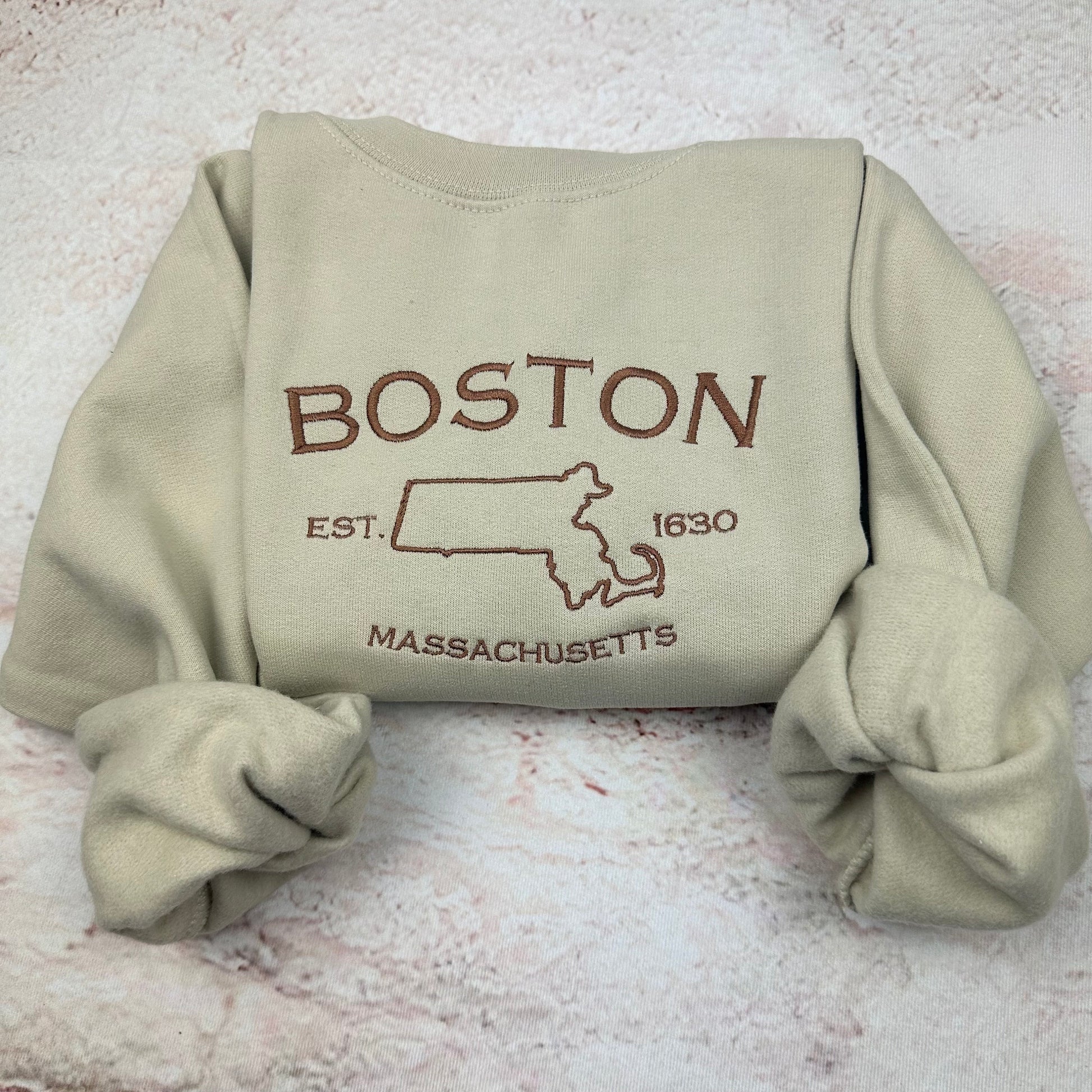 Boston Embroidered Sweatshirt- Massachusetts T-Shirt and Sweatshirt (Map)