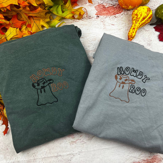 Cowboy Ghost Embroidered tee - Embroidered T-shirt- Funny shirt- Halloween Ghost Comfort colors T-shirt