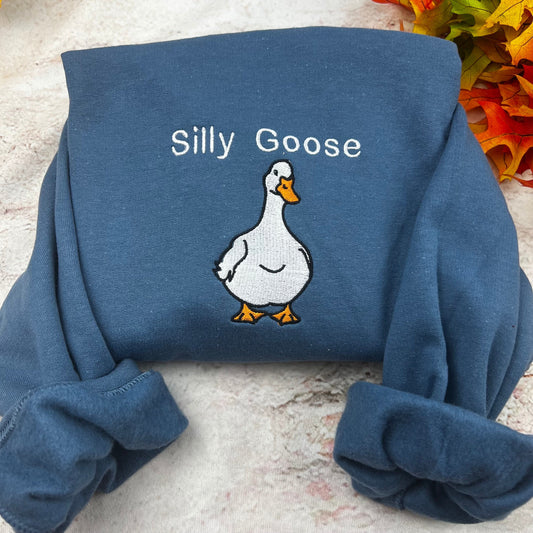 Silly Goose Embroidered sweatshirt t-shirt- Goose Embroidered T-shirt- Funny shirt- Comfort colors T-shirt And Sweatshirt