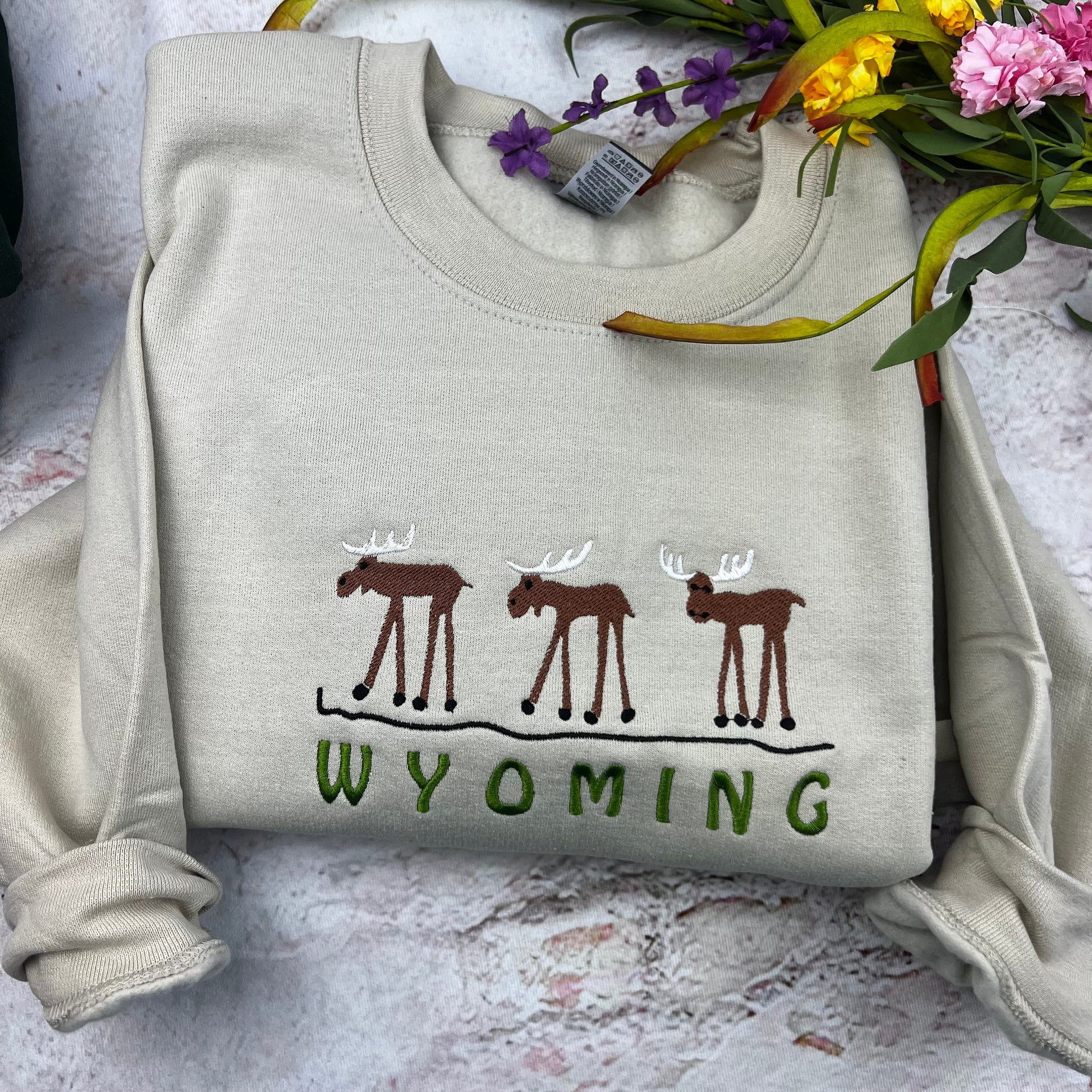 Wyoming Embroidered Crewneck-embroidered Crewneck-National Park Sweatshirt (MOOSE)