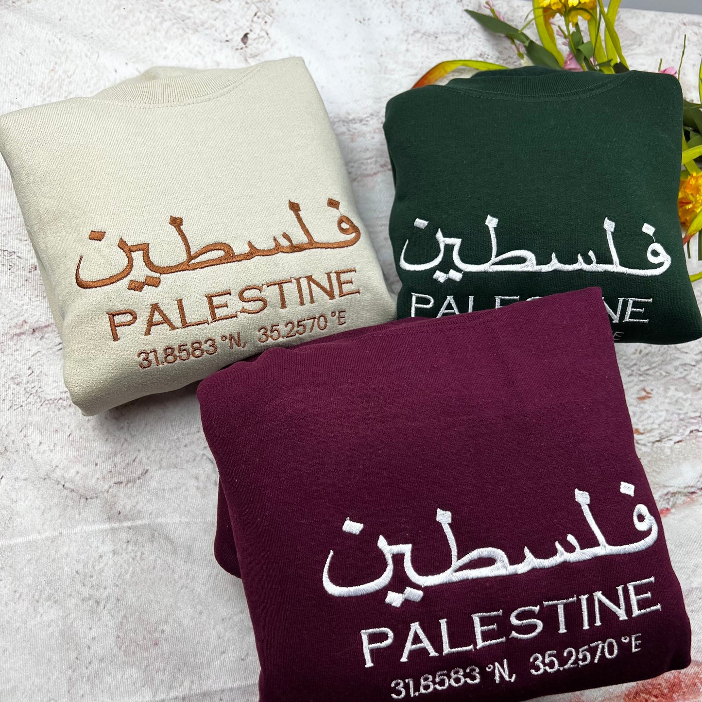 Palestine Coordinates Embroidered Sweater - Palestinian Coordinates Shirt