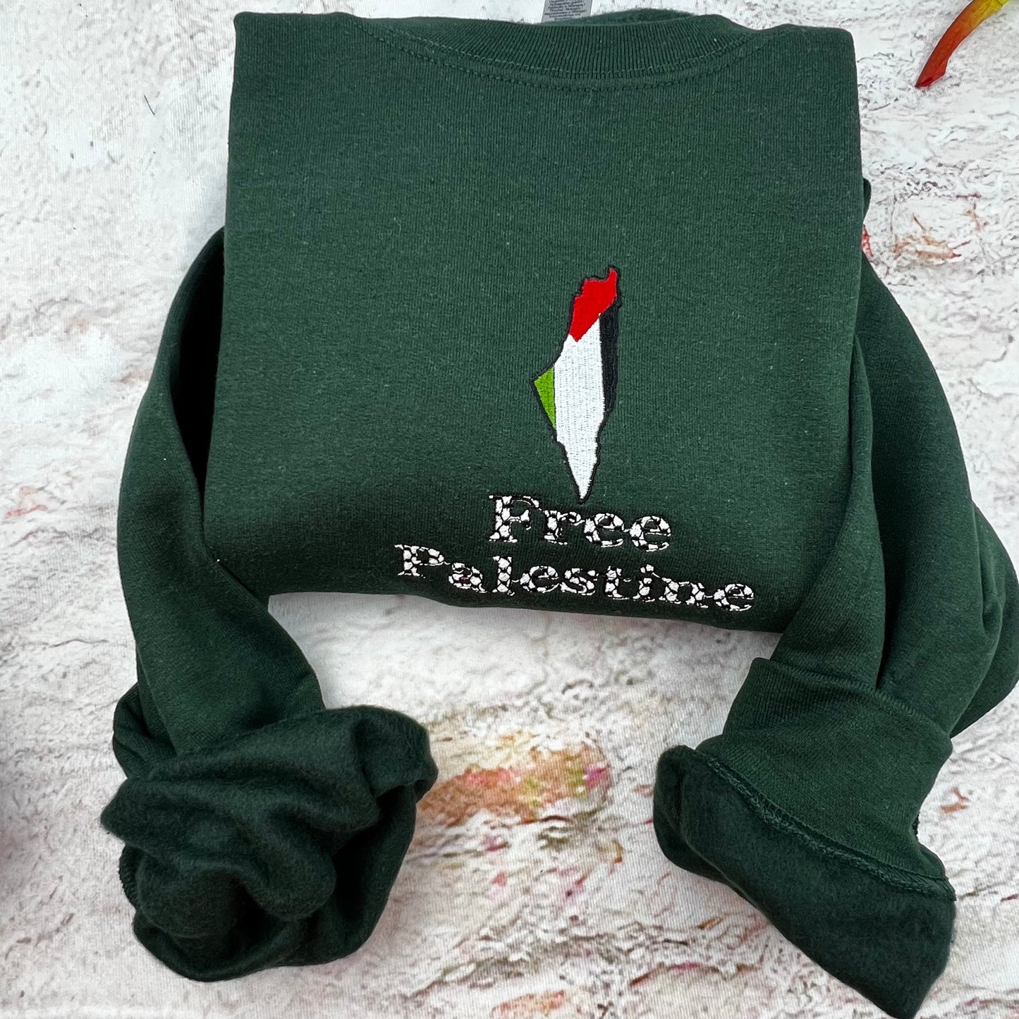 Embroidered Free Palestine crewneck. Free Palestine embroidered sweatshirt