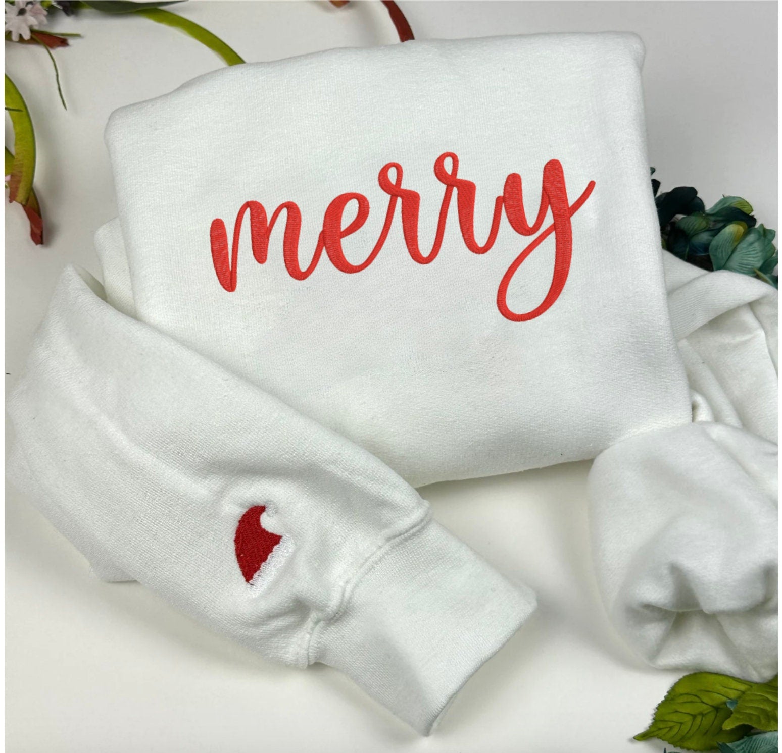 Merry Embroidered Sweatshirt - Christmas Crewneck Sweatshirt - Christmas Sweatshirt