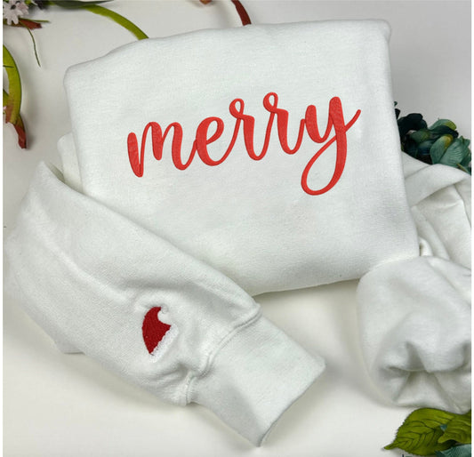 Merry Embroidered Sweatshirt - Christmas Crewneck Sweatshirt - Christmas Sweatshirt