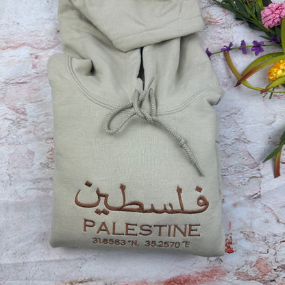 Palestine Coordinates Embroidered Hoodie