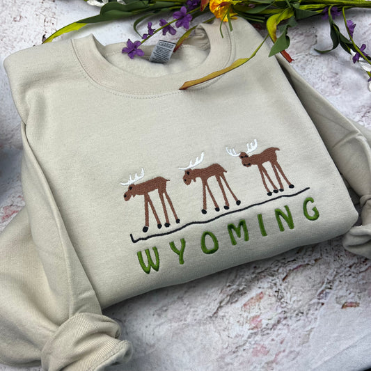 Wyoming Embroidered Crewneck-embroidered Crewneck-National Park Sweatshirt (MOOSE)