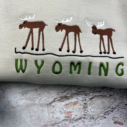 Wyoming Embroidered Crewneck-embroidered Crewneck-National Park Sweatshirt (MOOSE)