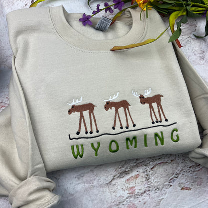 Wyoming Embroidered Crewneck-embroidered Crewneck-National Park Sweatshirt (MOOSE)