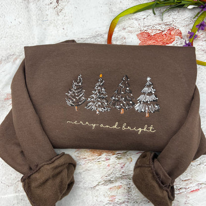 Merry Christmas Sweatshirt- Christmas Tree Crewneck (4 CHRISTMAS TREES)