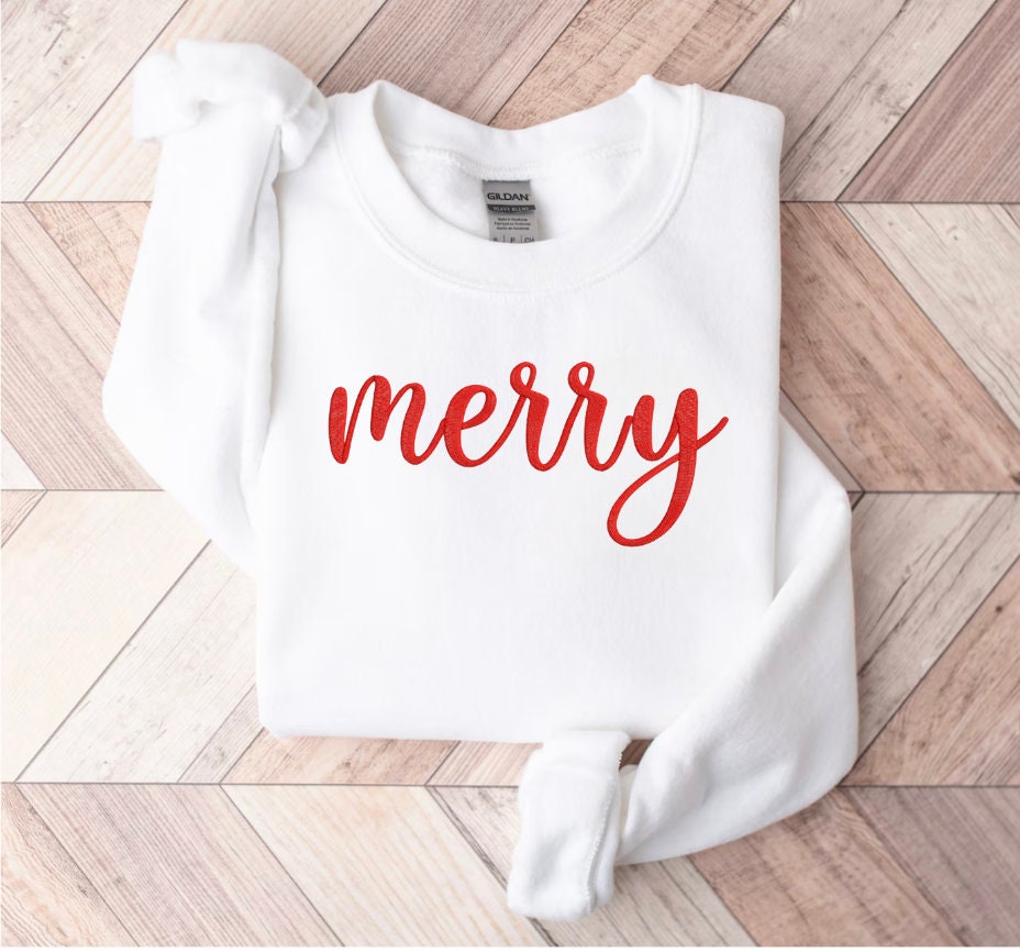 Merry Embroidered Sweatshirt - Christmas Crewneck Sweatshirt - Christmas Sweatshirt