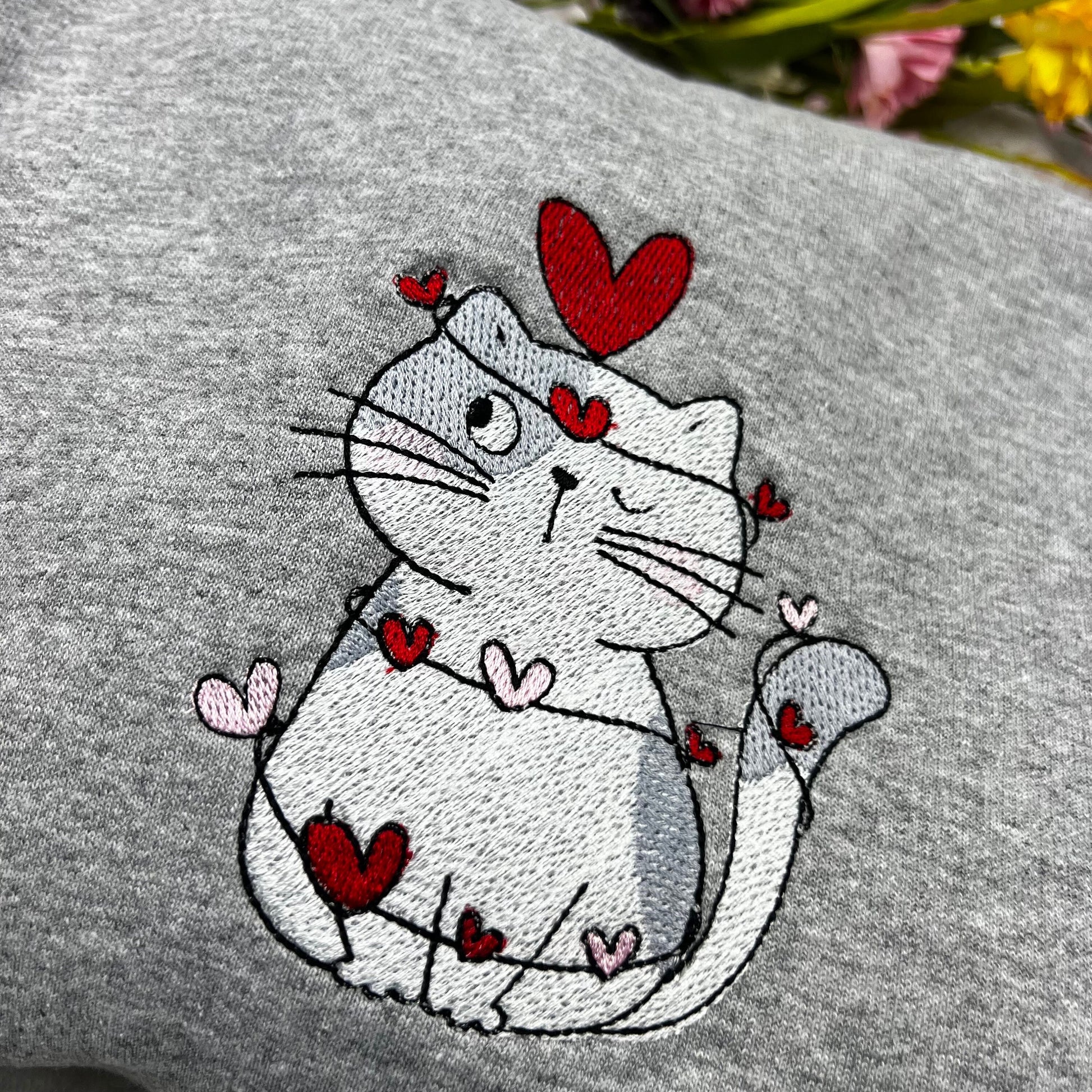 Embroidered Cute Cat Valentine Sweatshirt, Cat Lover Valentine Sweatshirt, Girls Valentines Day Gift, Funny Valentines Day Sweater.