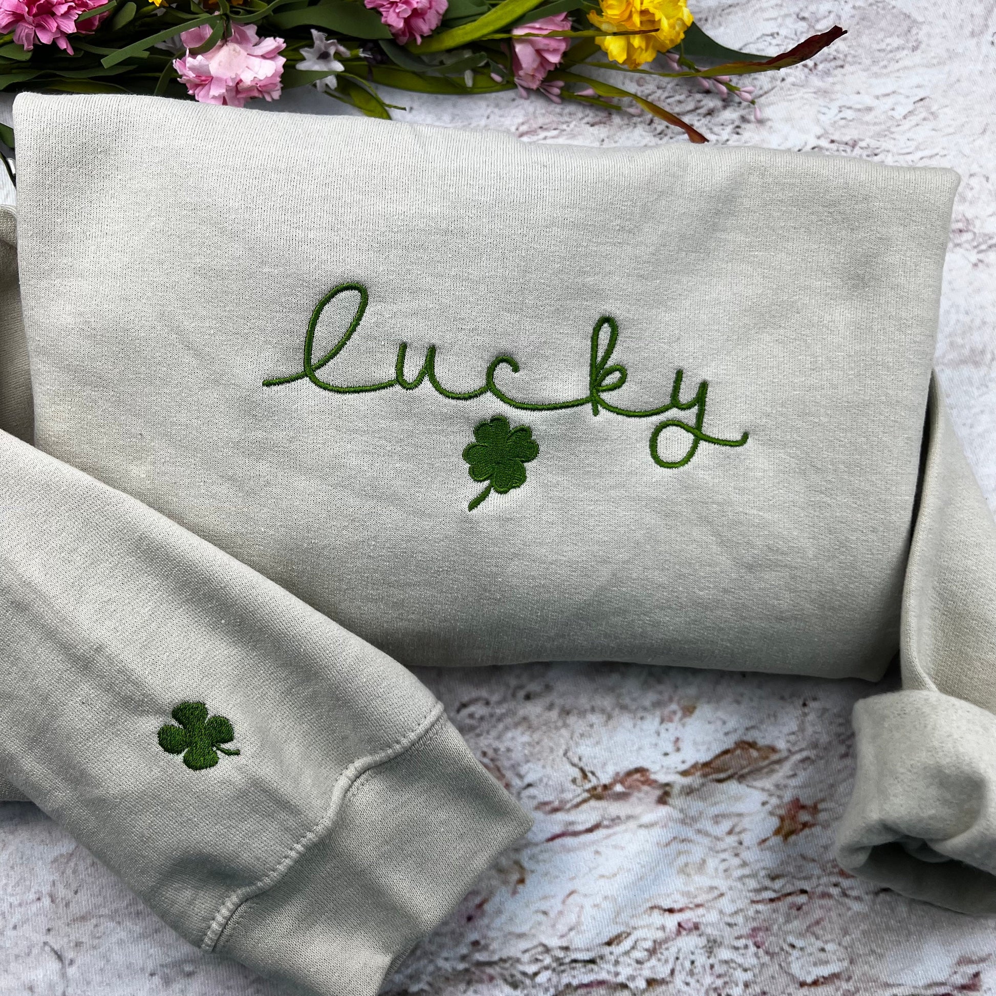 Lucky Embroidered Sweatshirt. St. Patricks Sweatshirt, Saint Patricks Day Embroidered Sweatshirt