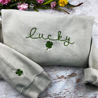 Lucky Embroidered Sweatshirt. St. Patricks Sweatshirt, Saint Patricks Day Embroidered Sweatshirt
