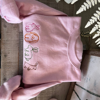 Bunny Embroidered Sweatshirt -Easter Embroidered Sweatshirt- Easter Shirt- Easter Bunny Sweatshirt. Cute bunny rabbits sweatshirt