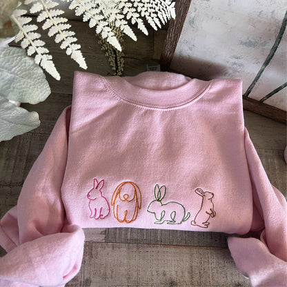 Bunny Embroidered Sweatshirt -Easter Embroidered Sweatshirt- Easter Shirt- Easter Bunny Sweatshirt. Cute bunny rabbits sweatshirt