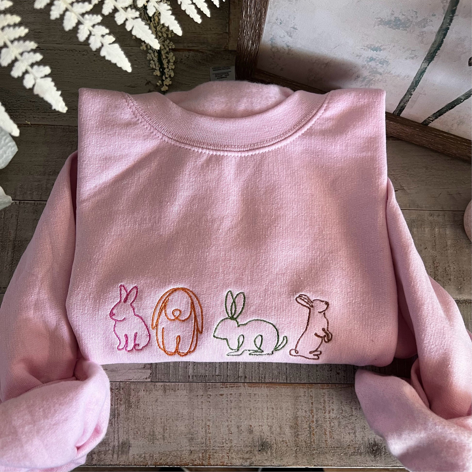 Bunny Embroidered Sweatshirt -Easter Embroidered Sweatshirt- Easter Shirt- Easter Bunny Sweatshirt. Cute bunny rabbits sweatshirt