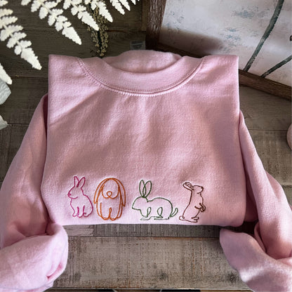 Bunny Embroidered Sweatshirt -Easter Embroidered Sweatshirt- Easter Shirt- Easter Bunny Sweatshirt. Cute bunny rabbits sweatshirt