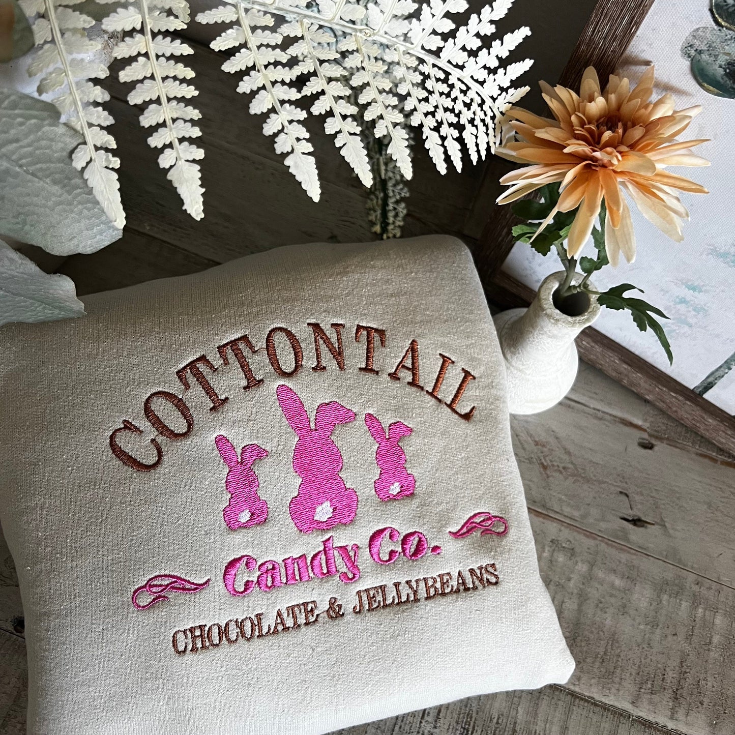 Cotton Tail Bunny Embroidered Sweatshirt-Easter outfit