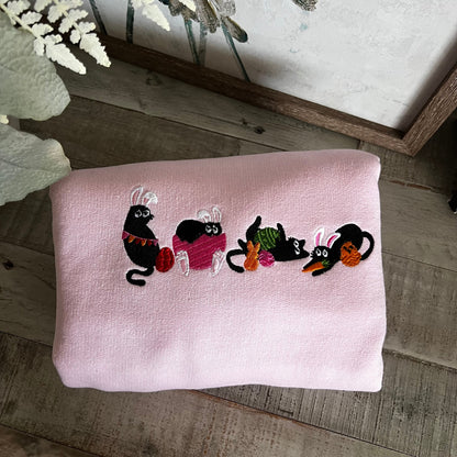 Easter Black Cat Embroidered Sweatshirt- Easter Shirt- Easter Bunny Cat Sweatshirt
