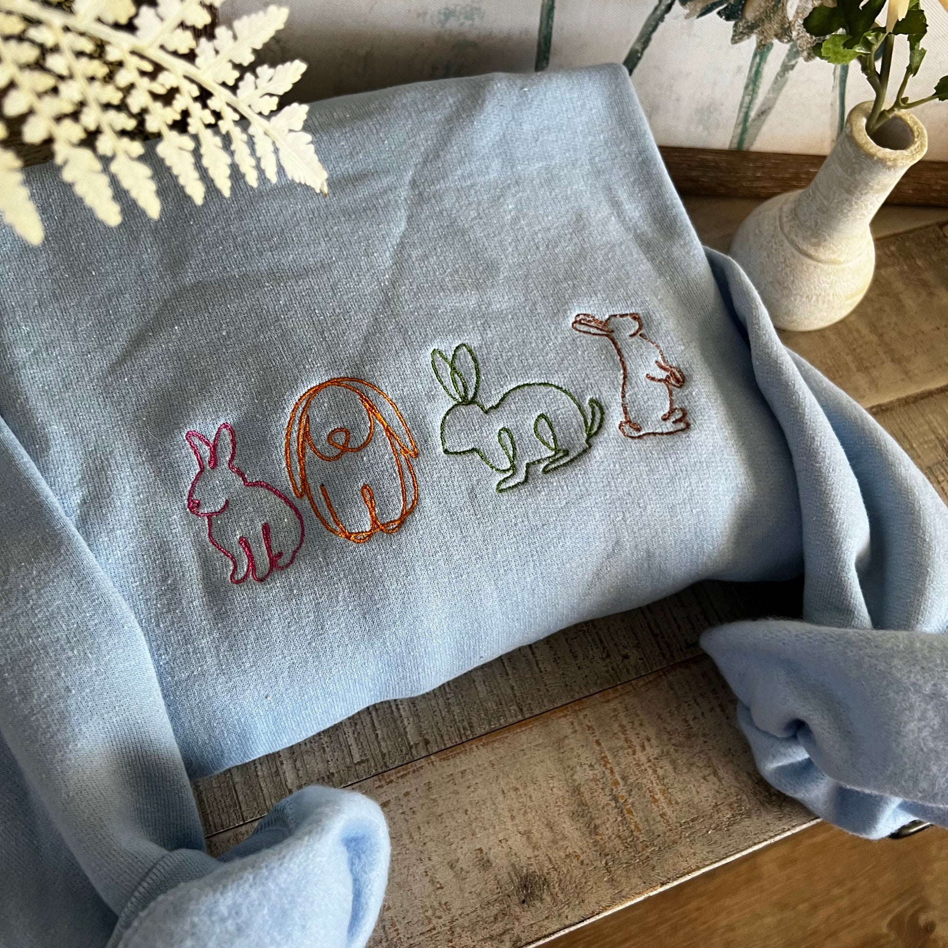 Bunny Embroidered Sweatshirt -Easter Embroidered Sweatshirt- Easter Shirt- Easter Bunny Sweatshirt. Cute bunny rabbits sweatshirt