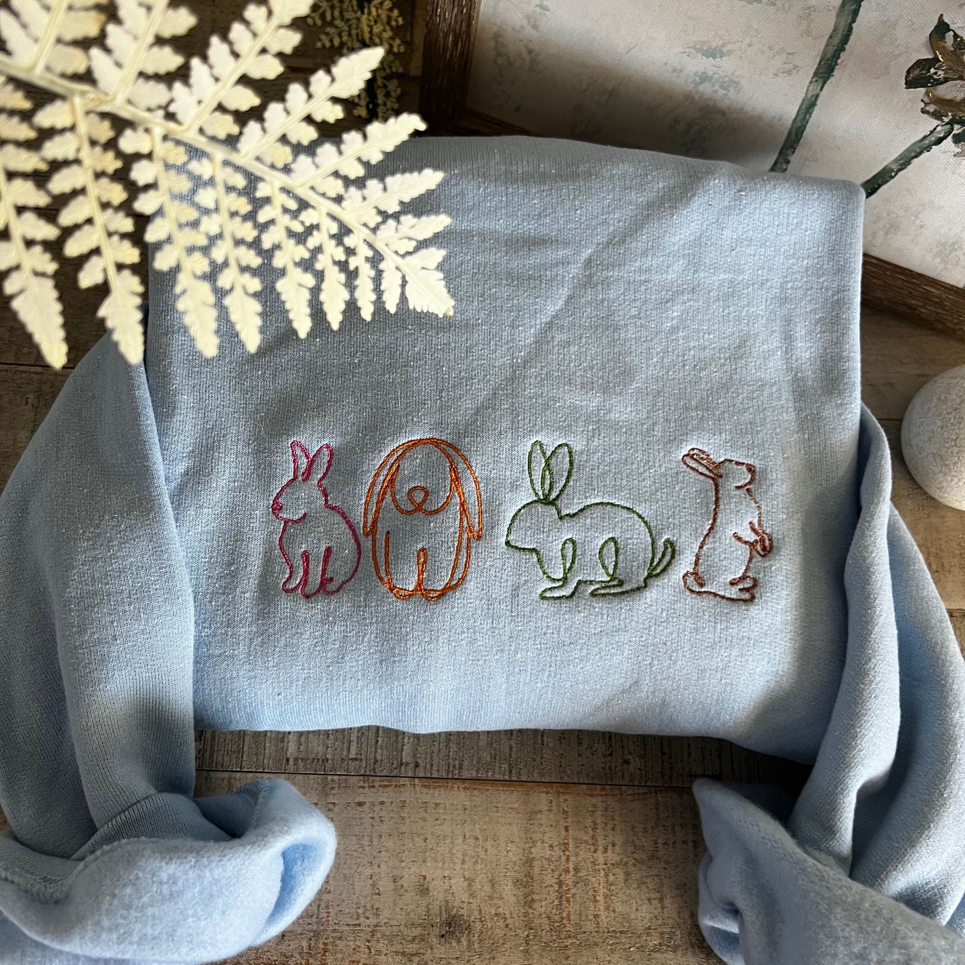 Bunny Embroidered Sweatshirt -Easter Embroidered Sweatshirt- Easter Shirt- Easter Bunny Sweatshirt. Cute bunny rabbits sweatshirt