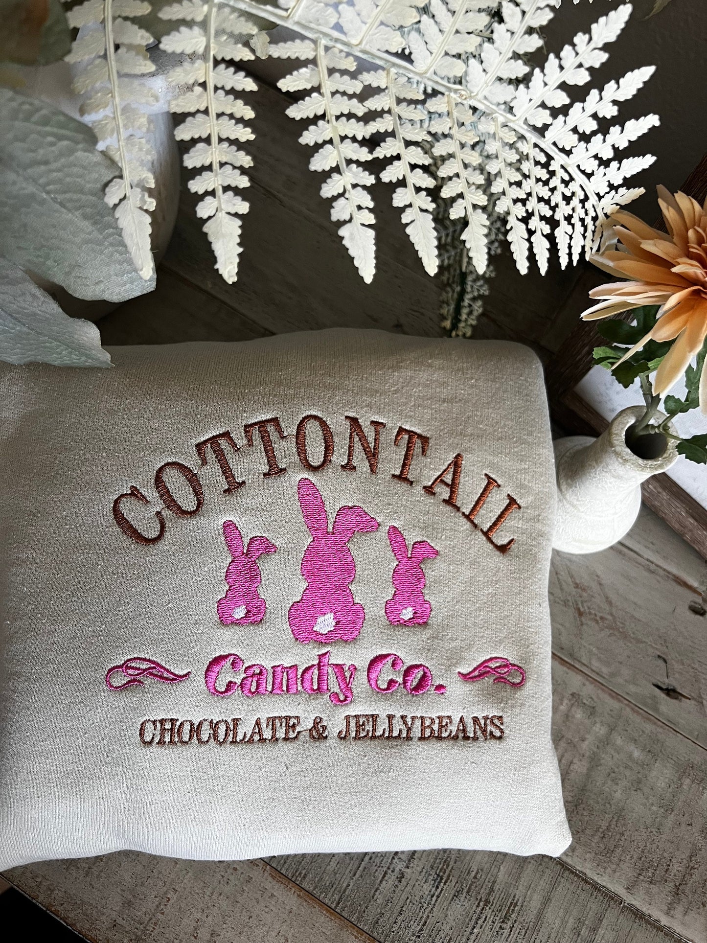 Cotton Tail Bunny Embroidered Sweatshirt-Easter outfit