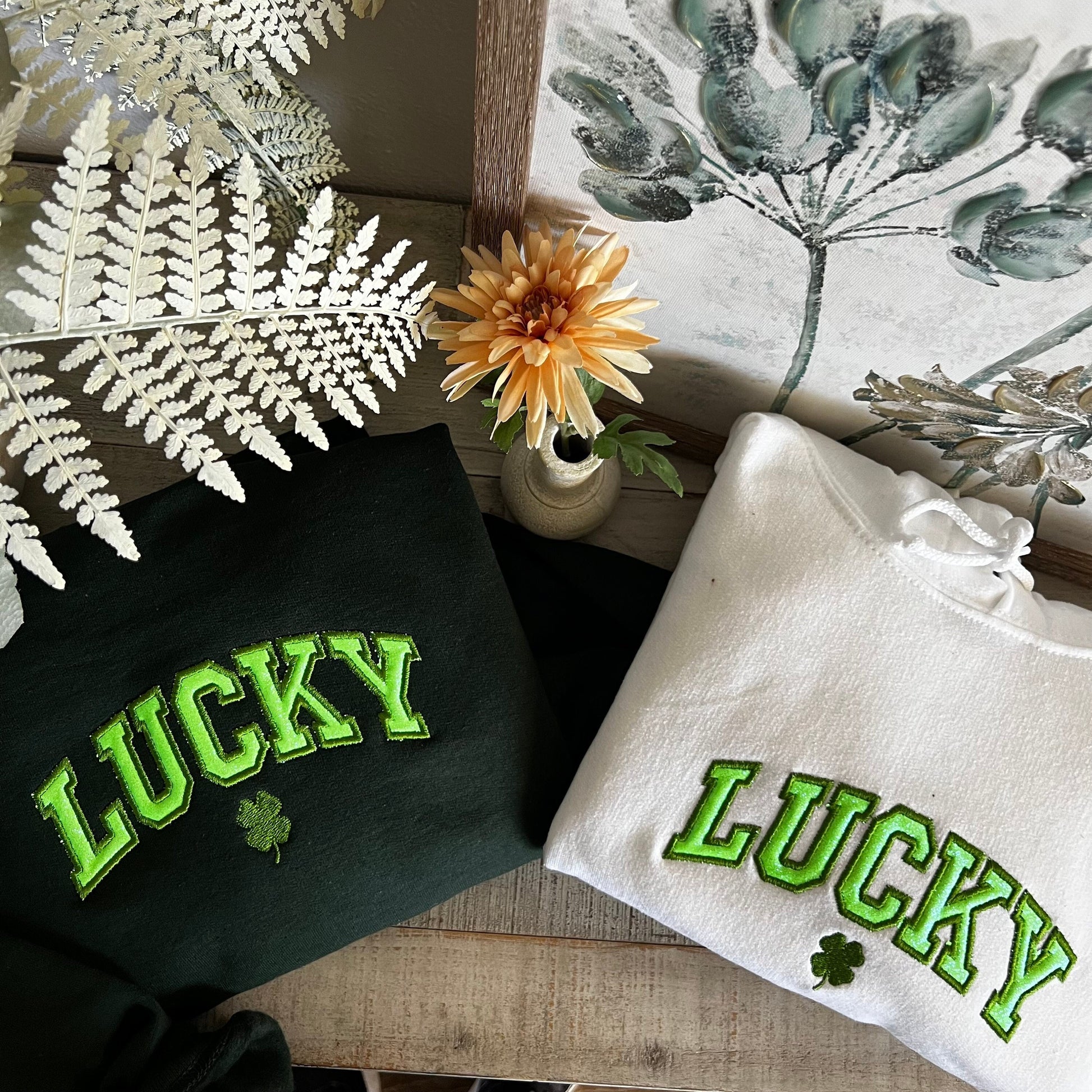 Lucky Sweatshirt, St Patty's Embroidered Sweatshirt, Womens Embroidered Sweater, Women's St Patrick's Day Sweatshirt, Glitter