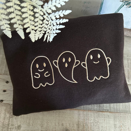 Halloween Embroidered Sweatshirt - 3 Cute Ghosts