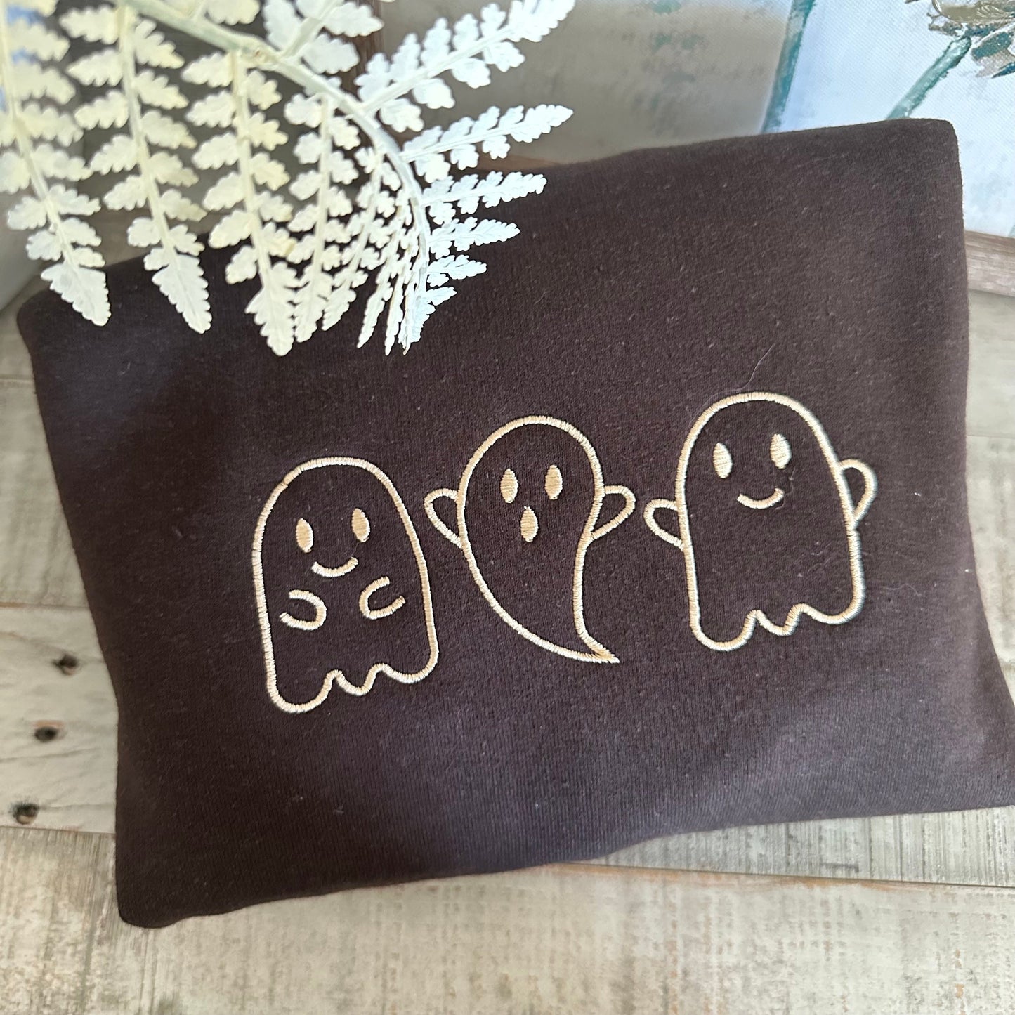 Halloween Embroidered Sweatshirt - 3 Cute Ghosts