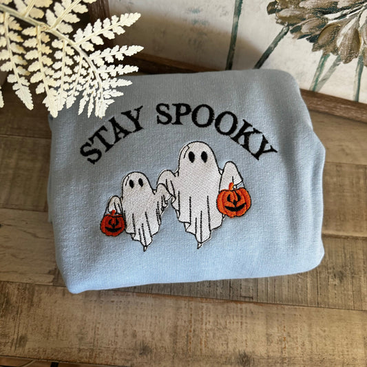 Halloween Embroidered Sweatshirt - Stay Spooky Ghosts