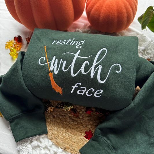 Resting Witch Face- Halloween Embroidered Sweatshirt - Fall Embroidered Sweatshirt