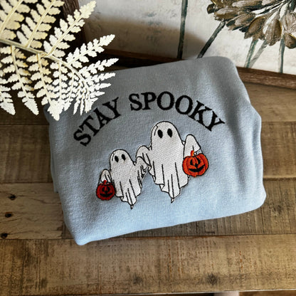 Halloween Embroidered Sweatshirt - Stay Spooky Ghosts