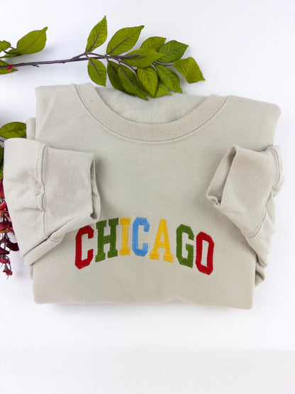 Chicago Embroidered Sweatshirt-(Colorful)