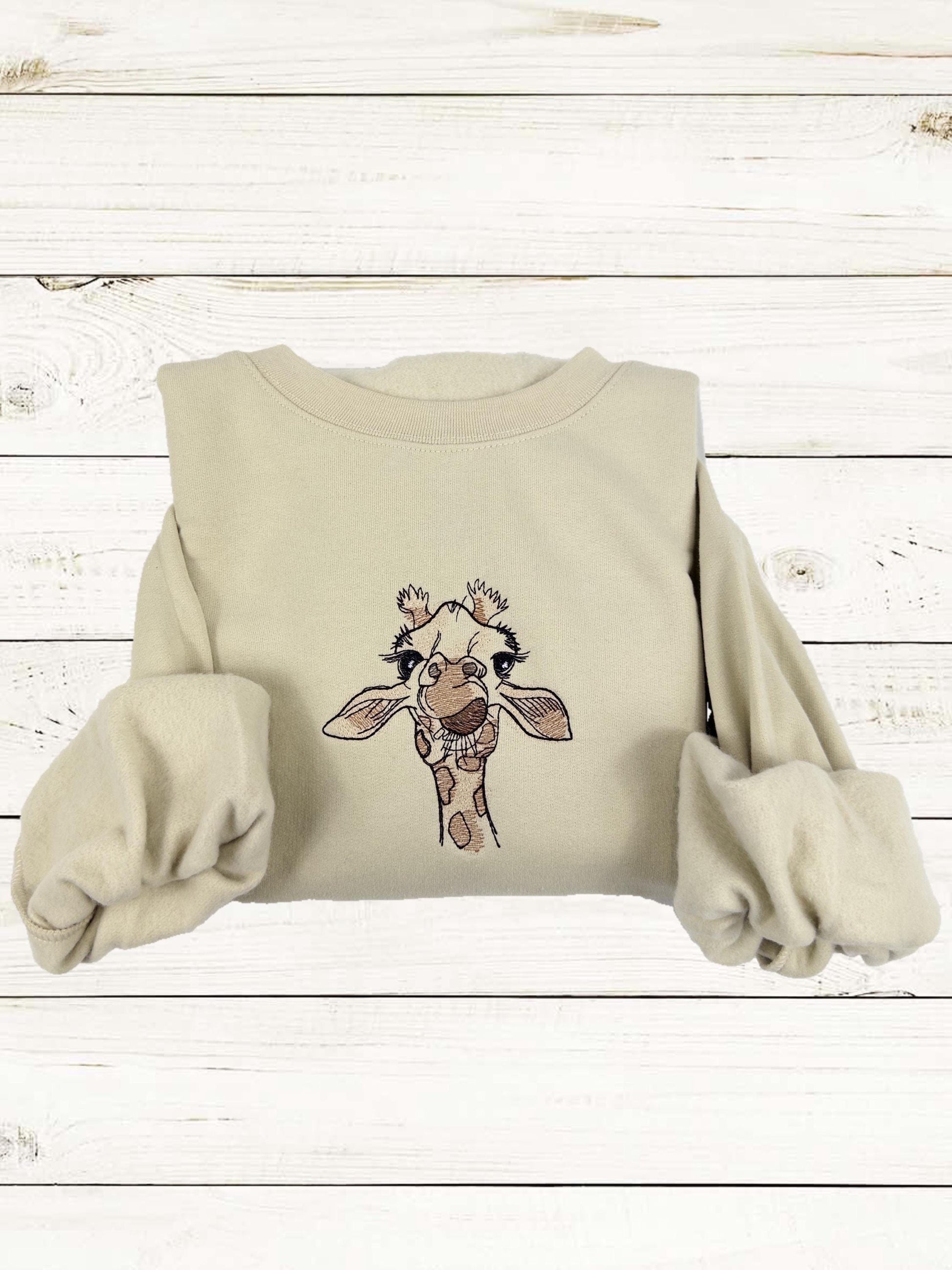 Giraffe Embroidered Crewneck- Trendy Crewneck