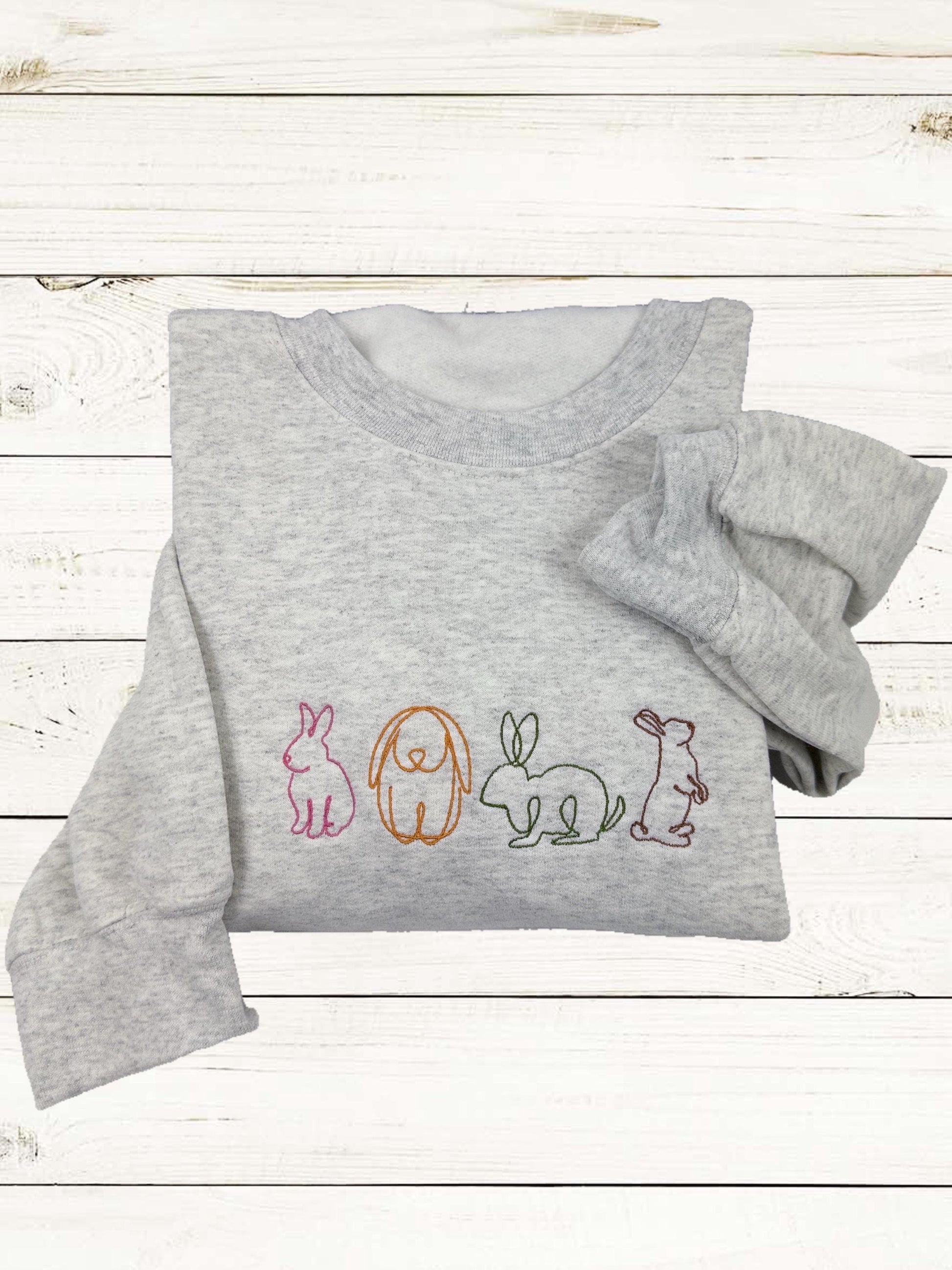 Bunny Embroidered Sweatshirt -Easter Embroidered Sweatshirt- Easter Shirt- Easter Bunny Sweatshirt. Cute bunny rabbits sweatshirt