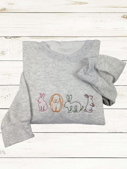 Bunny Embroidered Sweatshirt -Easter Embroidered Sweatshirt- Easter Shirt- Easter Bunny Sweatshirt. Cute bunny rabbits sweatshirt