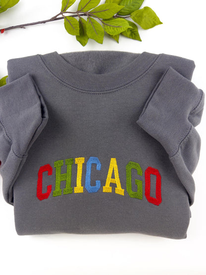 Chicago Embroidered Sweatshirt-(Colorful)