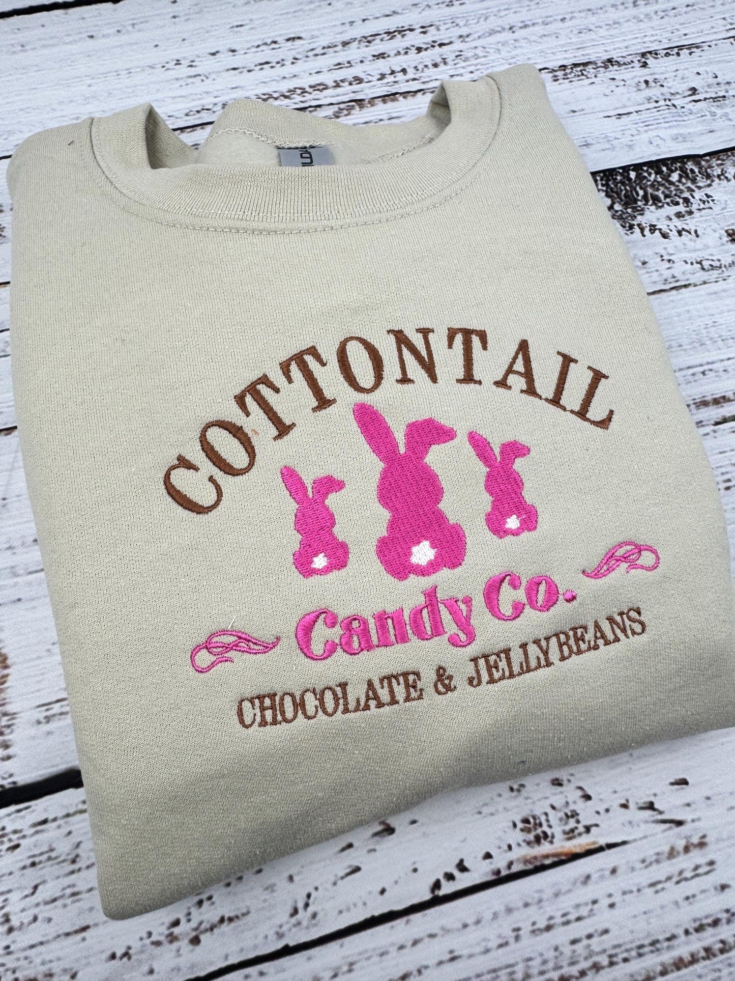Cotton Tail Bunny Embroidered Sweatshirt-Easter outfit