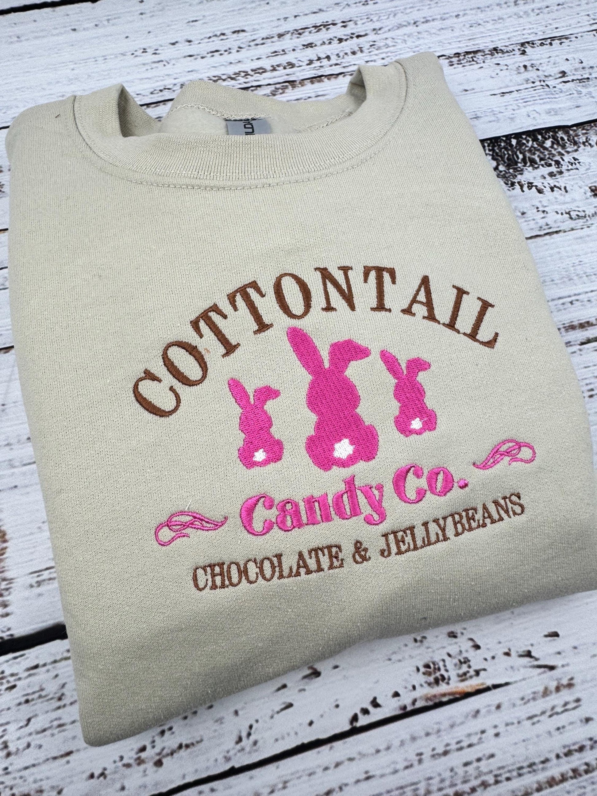 Cotton Tail Bunny Embroidered Sweatshirt-Easter outfit