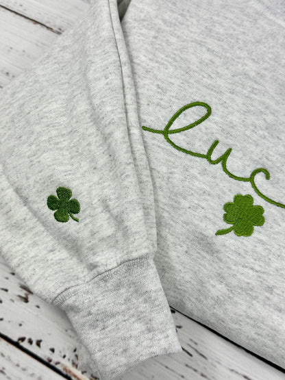 Lucky Charm Embroidered Sweatshirt, Clover Sweatshirt, St Patricks Day Sweatshirt, Saint Patrick's Pullover, Lucky Sweater, Clovers