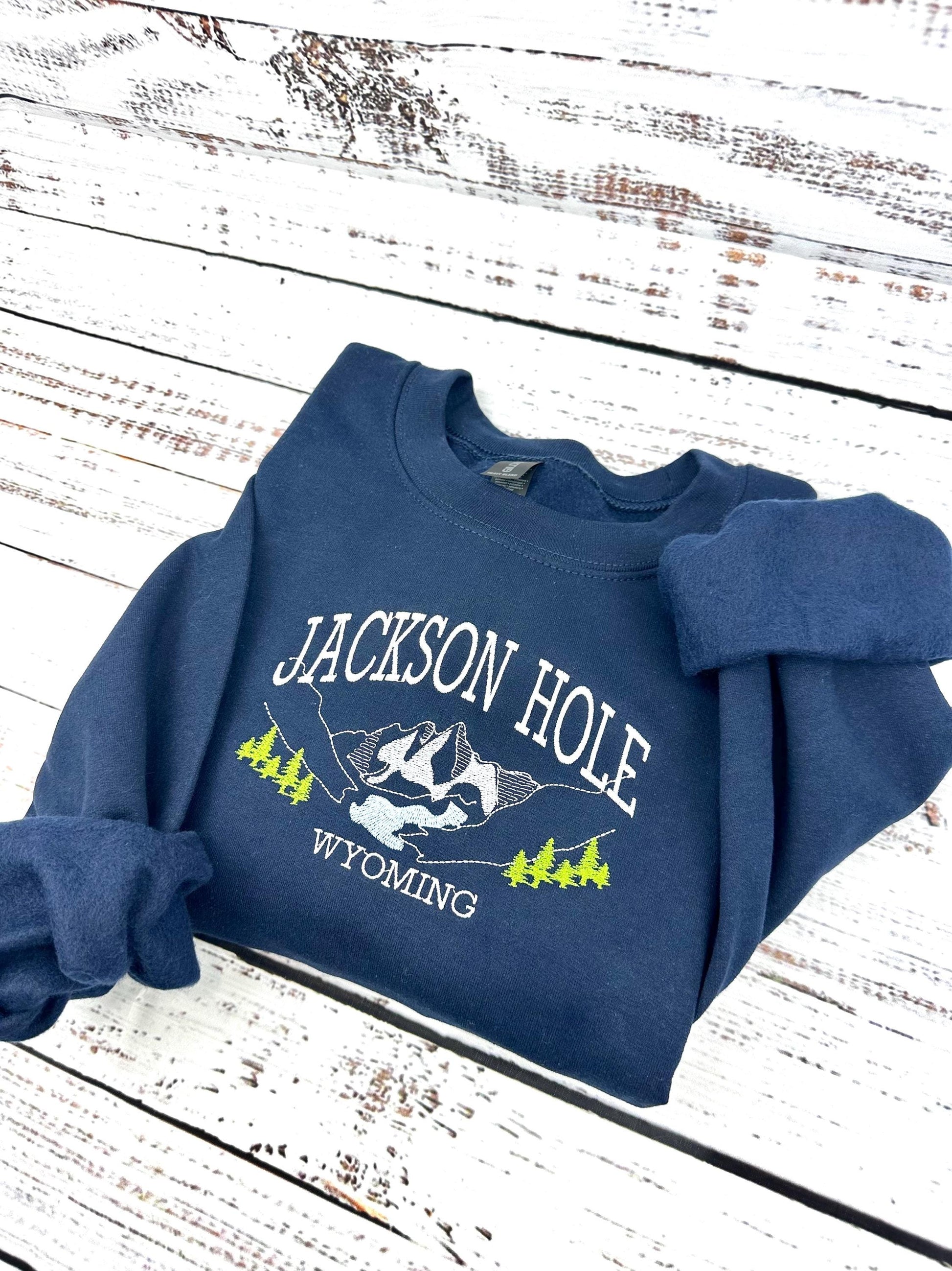 Jackson Hole Wyoming Embroidered Sweatshirt & Hoodie | Mountain Landscape Design | Cozy Pullover | Wyoming Gift | National Park Apparel