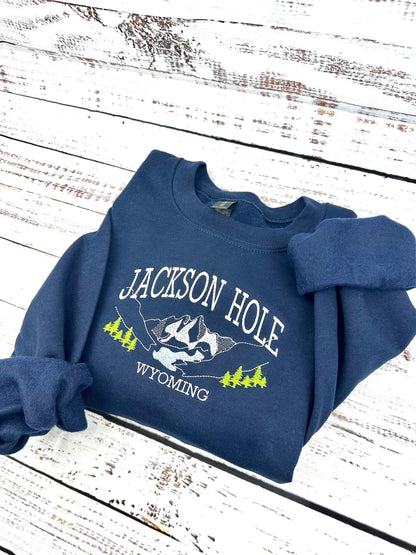 Jackson Hole Wyoming Embroidered Sweatshirt & Hoodie | Mountain Landscape Design | Cozy Pullover | Wyoming Gift | National Park Apparel