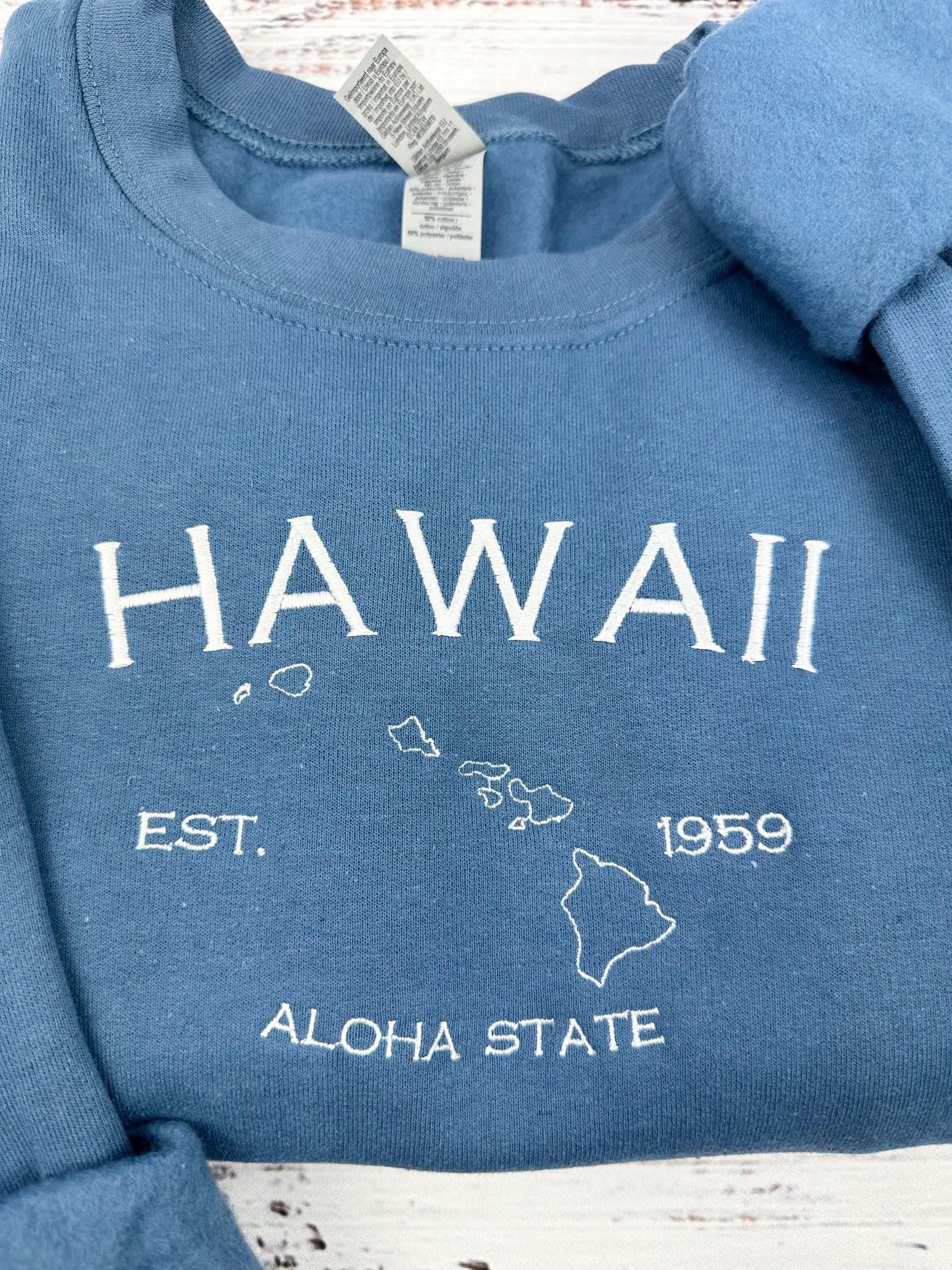 Hawaii Embroidered Sweatshirt- Hawaii T-Shirt and Sweatshirt (Map)