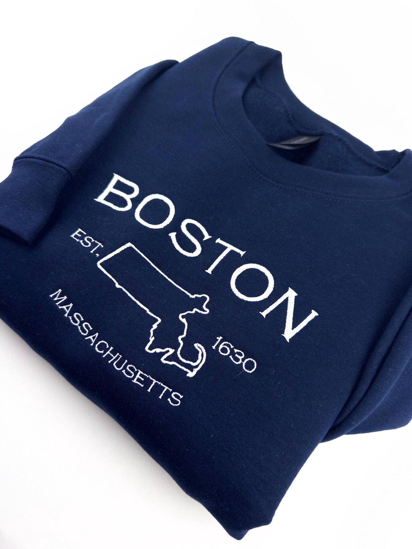 Boston Embroidered Sweatshirt- Massachusetts T-Shirt and Sweatshirt (Map)
