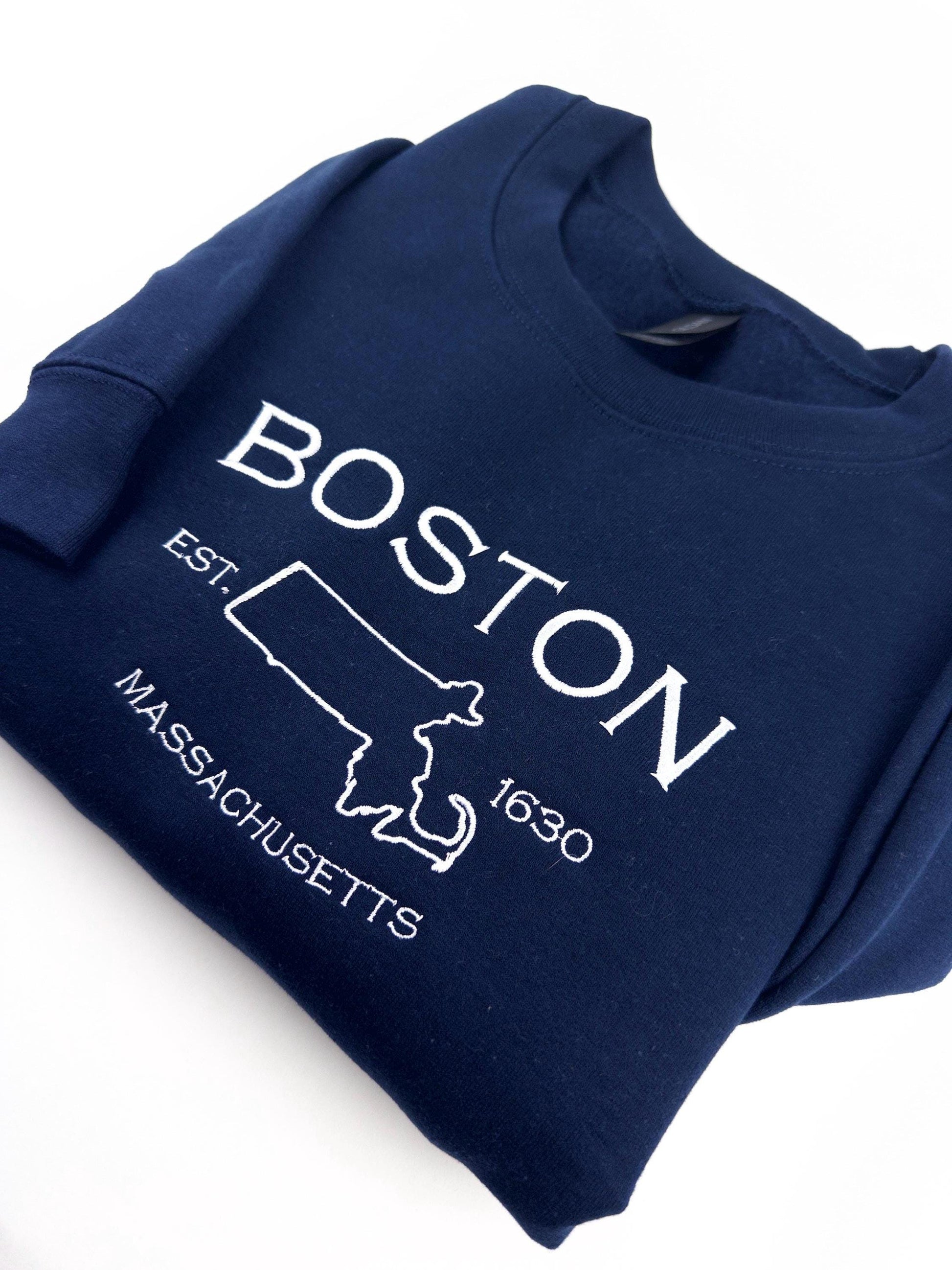 Boston Embroidered Sweatshirt- Massachusetts T-Shirt and Sweatshirt (Map)
