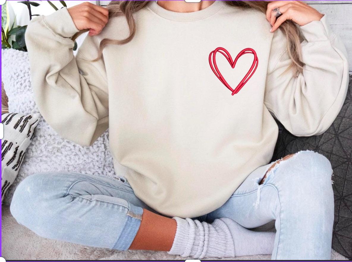 Valentine Embroidered heart sweatshirtwoman, Valentine’s Day sweatshirt, couple gift sweatshirt, heart hoodie, embroiderey sweatshirt