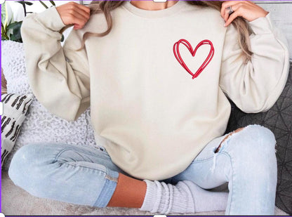 Valentine Embroidered heart sweatshirtwoman, Valentine’s Day sweatshirt, couple gift sweatshirt, heart hoodie, embroiderey sweatshirt