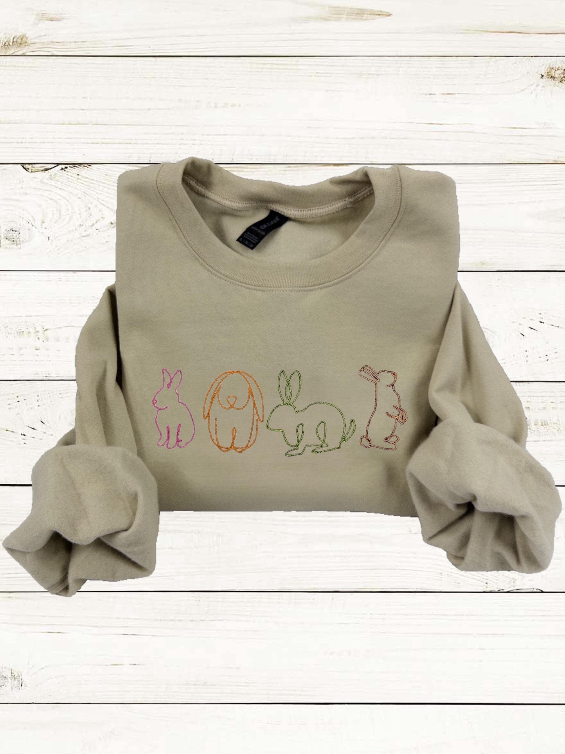 Bunny Embroidered Sweatshirt -Easter Embroidered Sweatshirt- Easter Shirt- Easter Bunny Sweatshirt. Cute bunny rabbits sweatshirt