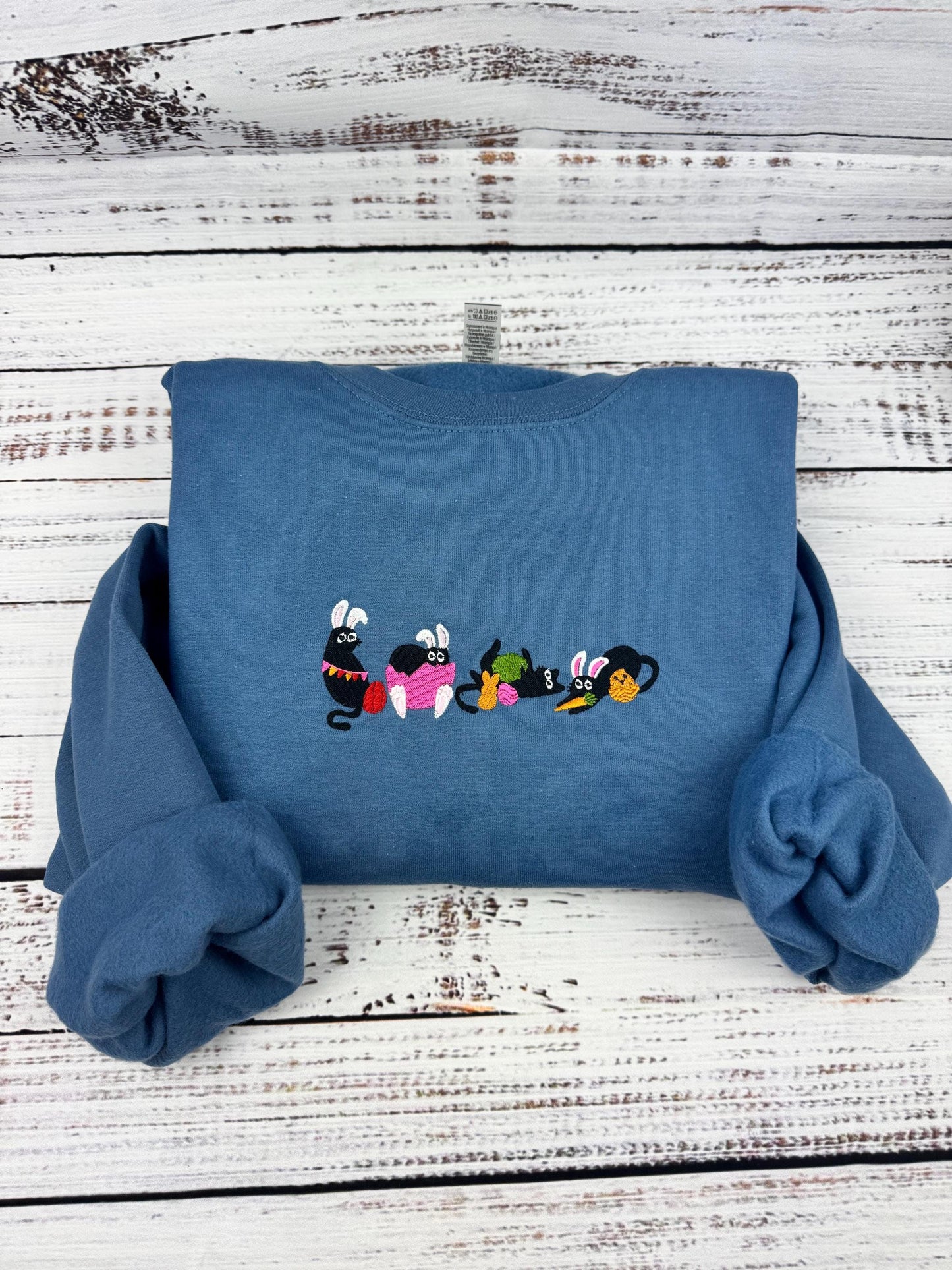 Easter Black Cat Embroidered Sweatshirt- Easter Shirt- Easter Bunny Cat Sweatshirt